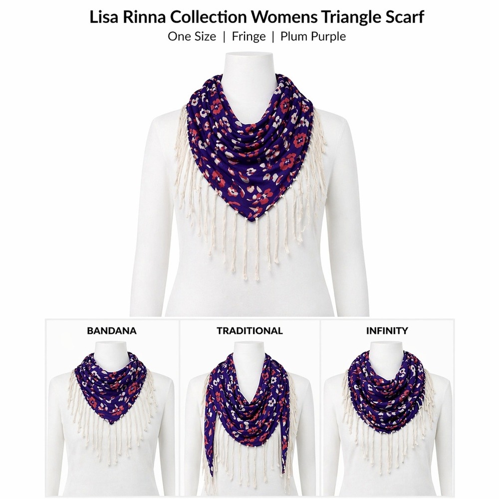 Lisa Rinna Collection Womens Triangle Scarf Plum‎ Purple Floral Fringe One Size